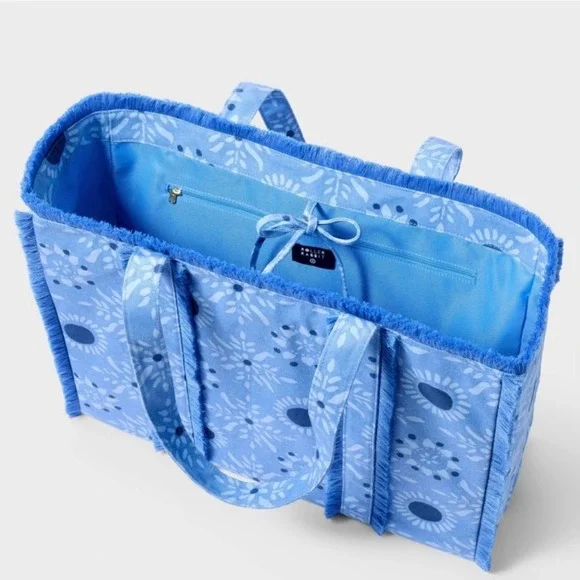 Roller Rabbit x Target Star Medallion Fringe Canvas Tote Bag Blue New With Tags - Picture 5 of 5